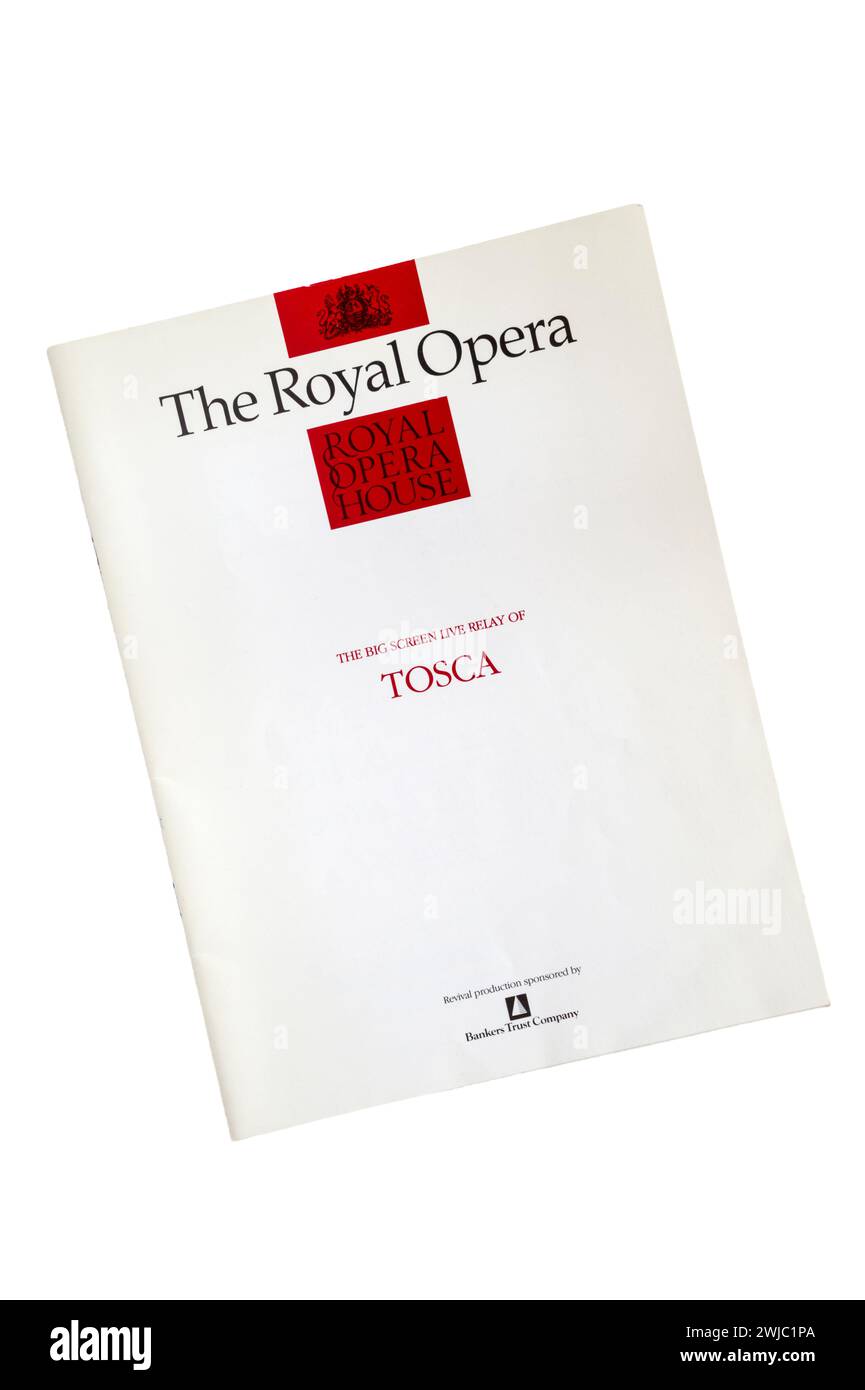 Programme for 1991 Royal Opera House big screen live relay of Tosca by Puccini. Stock Photo