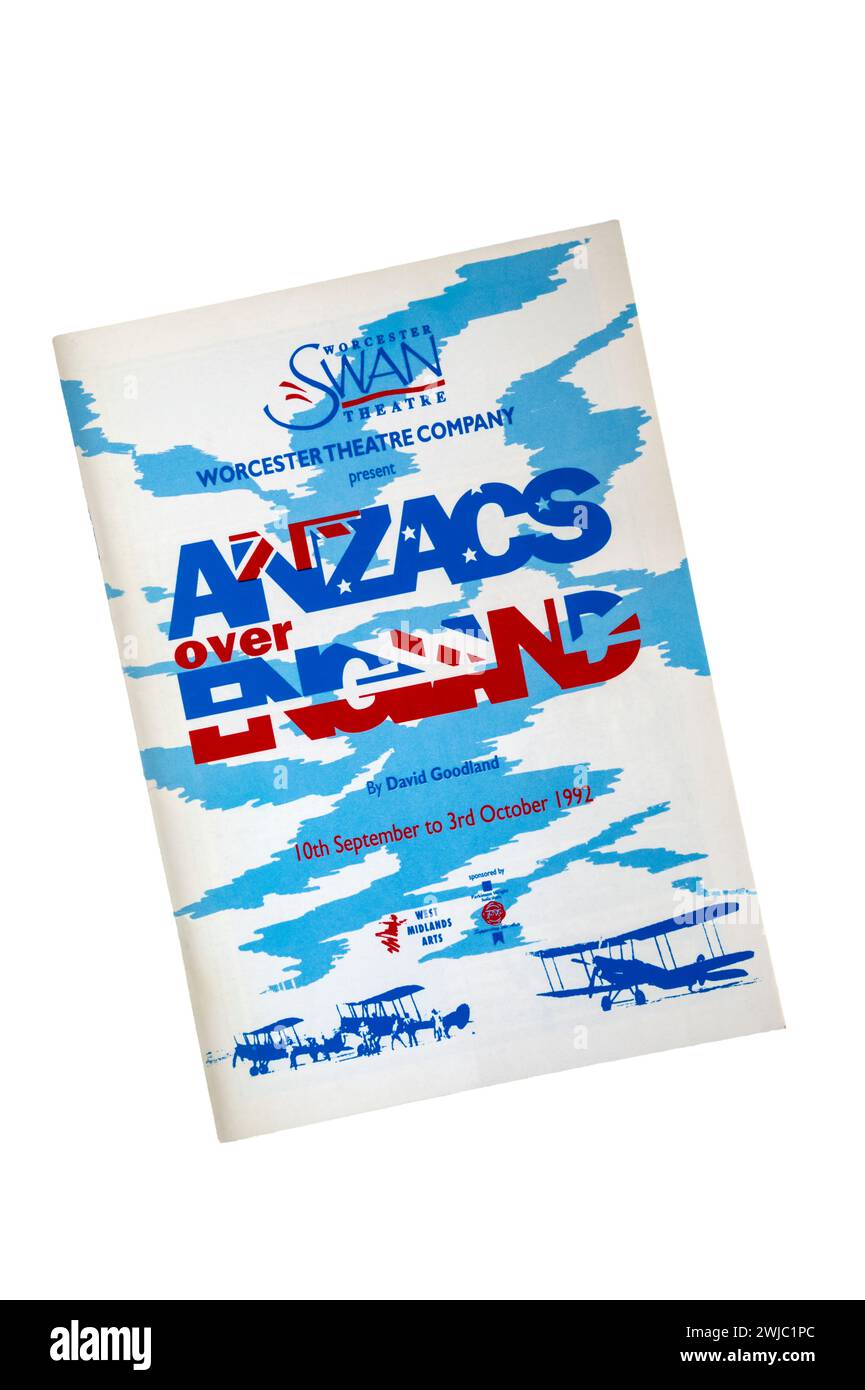 Theatre programme for 1992 Worcester Swan Theatre production of Anzacs over England by David Goodland. Stock Photo