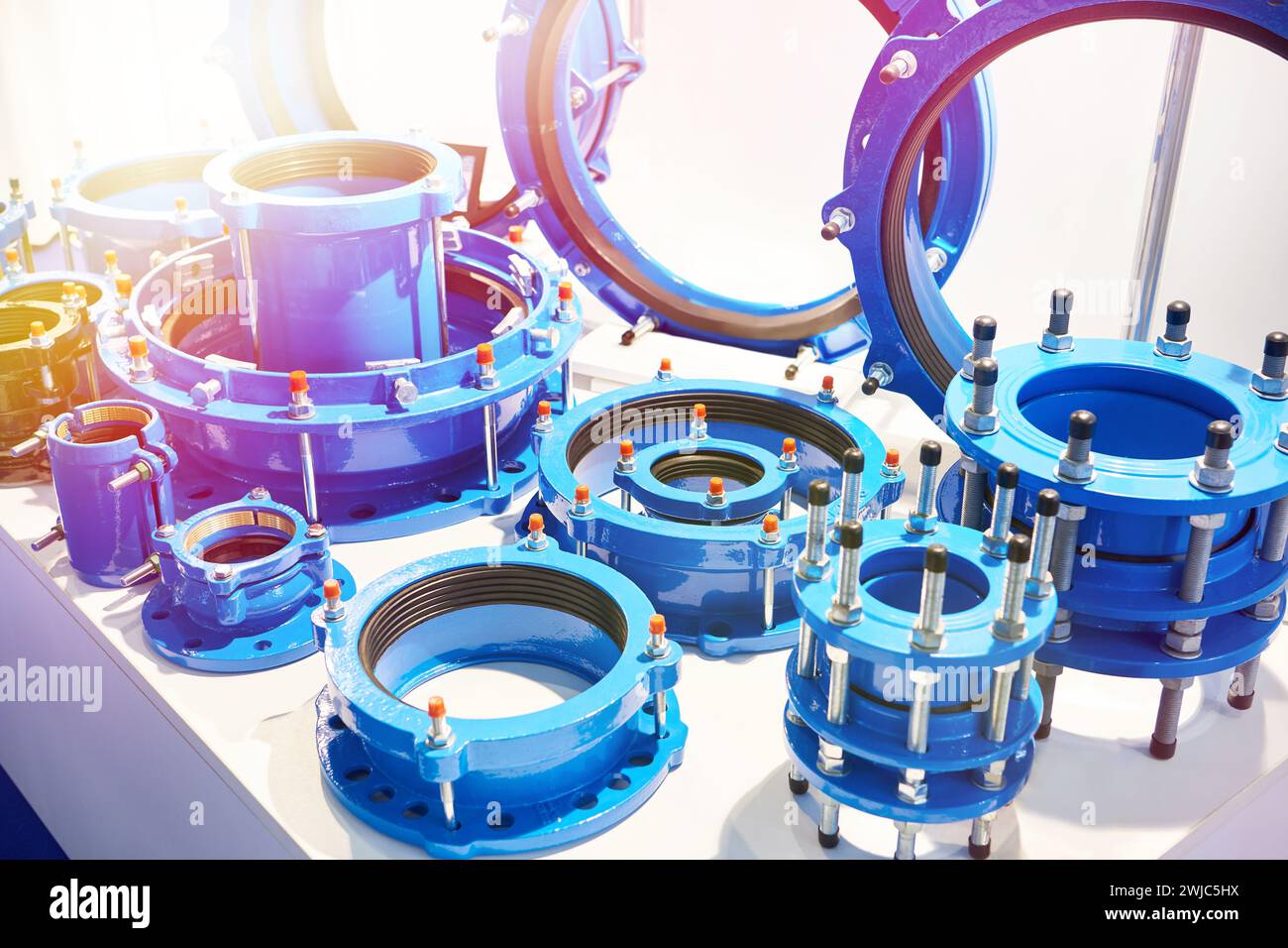 Dismantling inserts of water supply system at exhibition Stock Photo ...