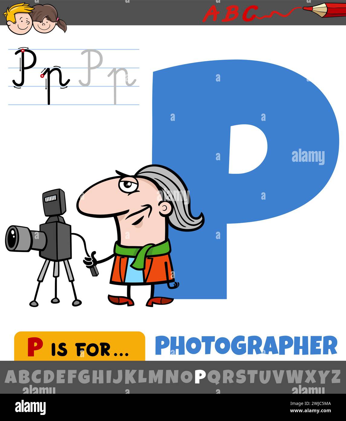 Educational cartoon illustration of letter P from alphabet with Educational cartoon illustration of letter P from alphabet with