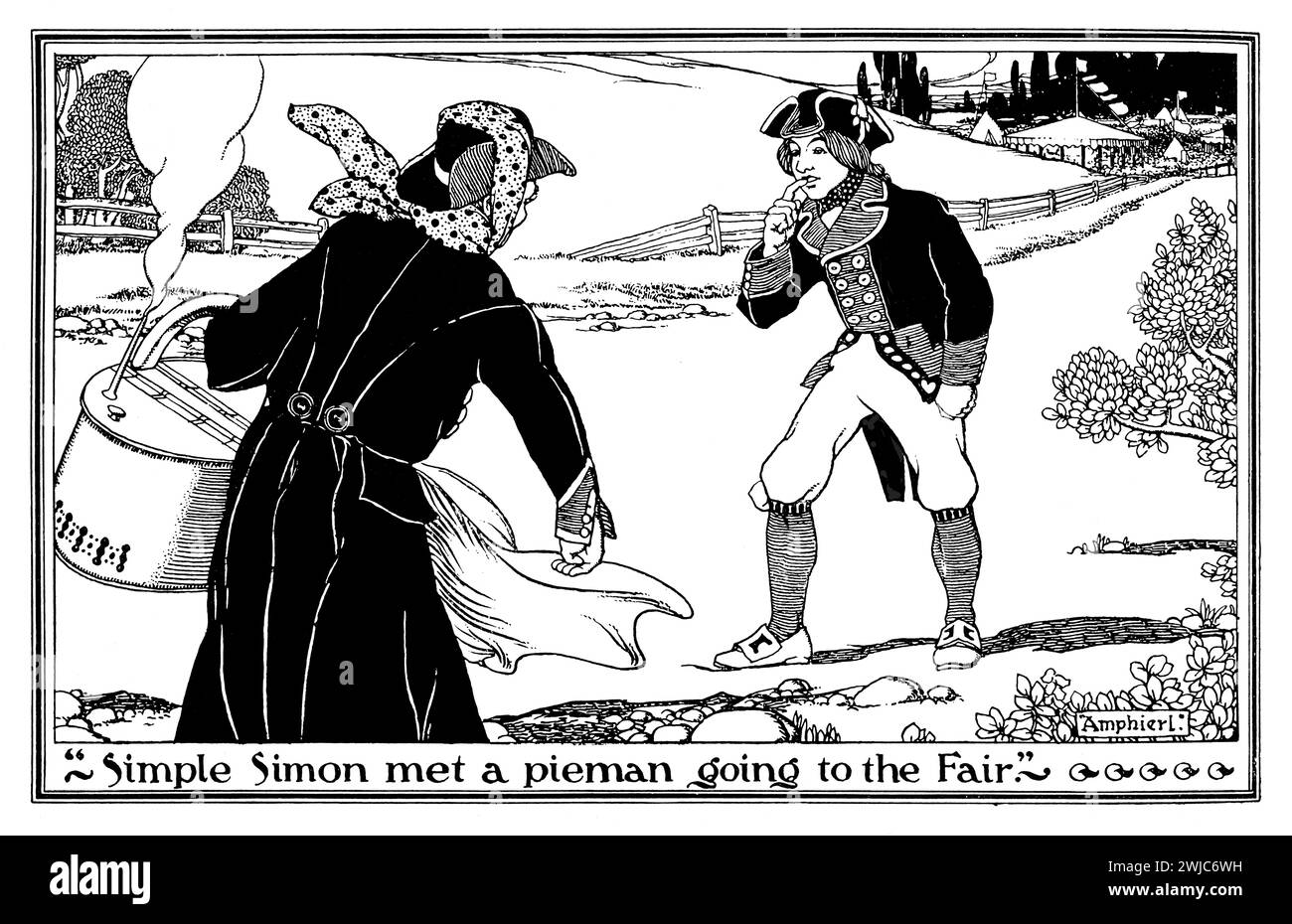 1901 line illustration of children’s story Simple Simon by Sutherland Rollinson of Scarborough Stock Photo