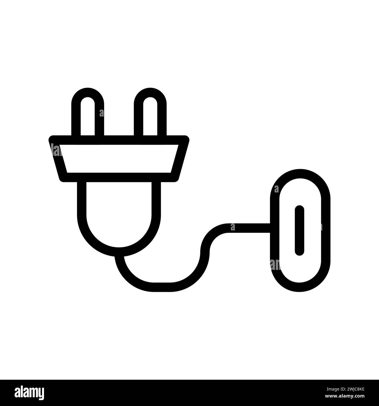 Vector black line icon charging socket isolated on white background Stock Vector