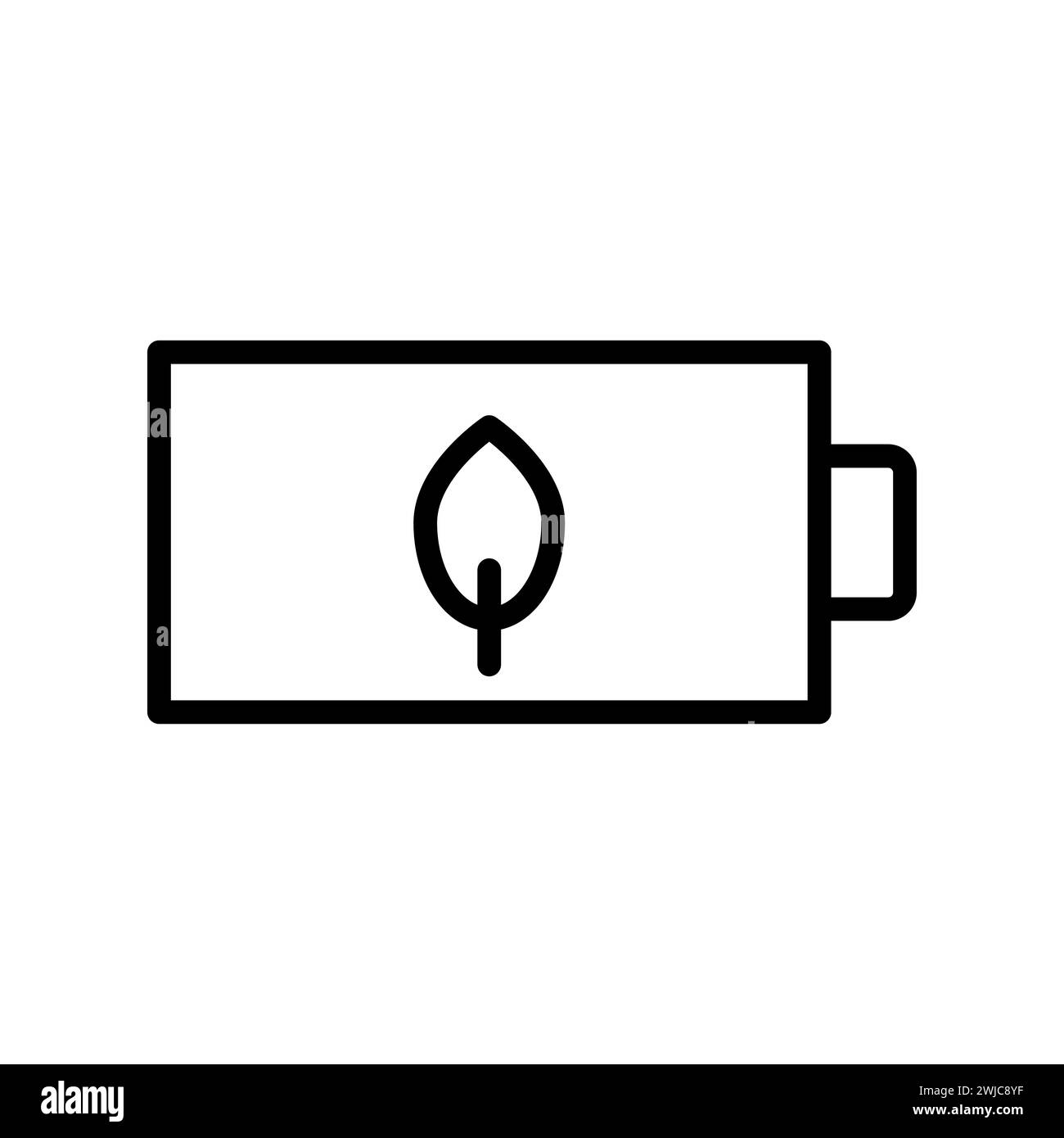 Vector black line icon eco battery isolated on white background Stock Vector