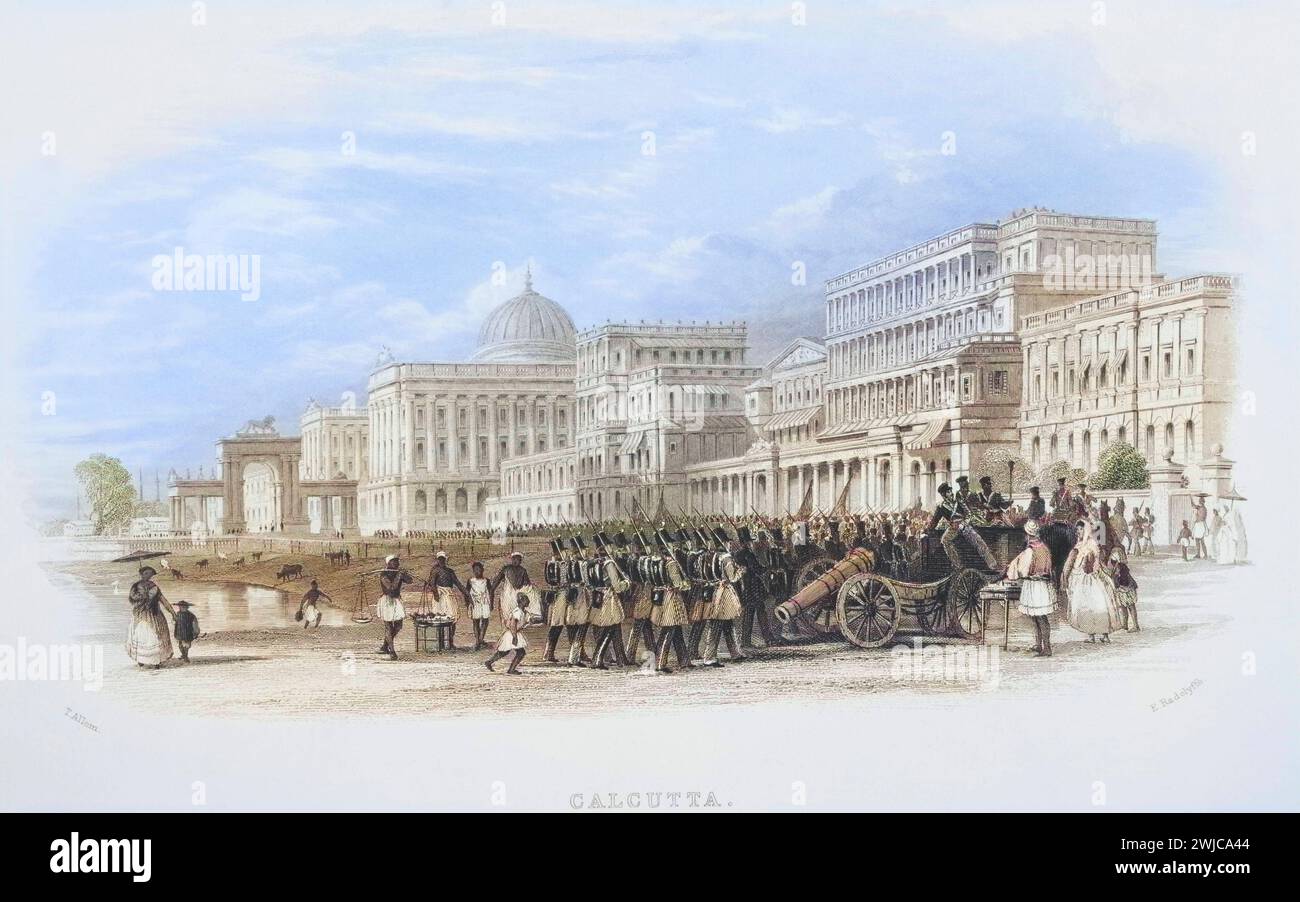 Kalkutta, Die Uferpromenade um 1829, Indien, Historisch, digital restaurierte Reproduktion von einer Vorlage aus dem 19. Jahrhundert, Record date not Stock Photo