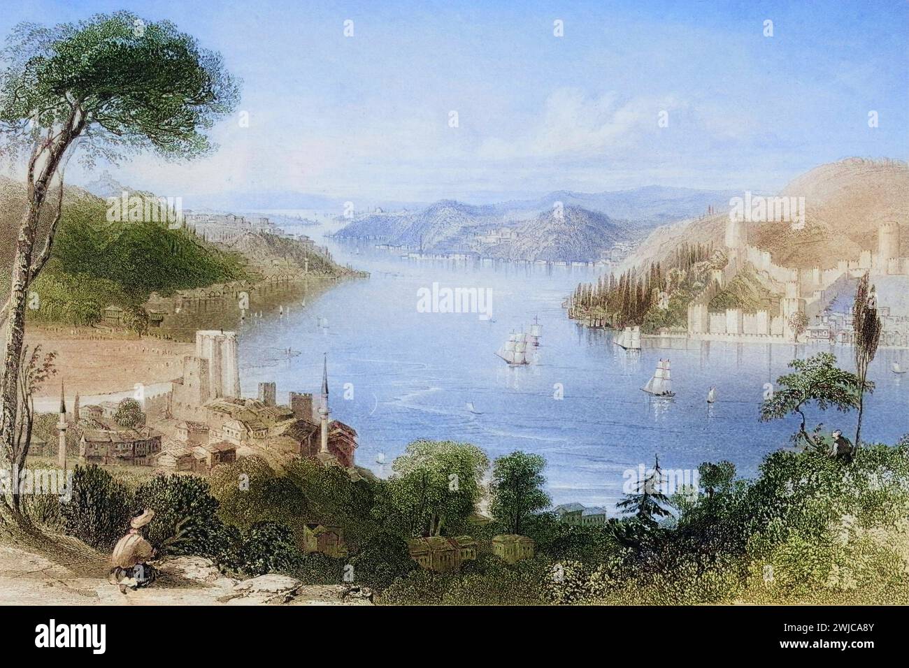 Die Meerenge des Bosporus, um 1830, Türkei, Historisch, digital restaurierte Reproduktion von einer Vorlage aus dem 19. Jahrhundert, Record date not s Stock Photo