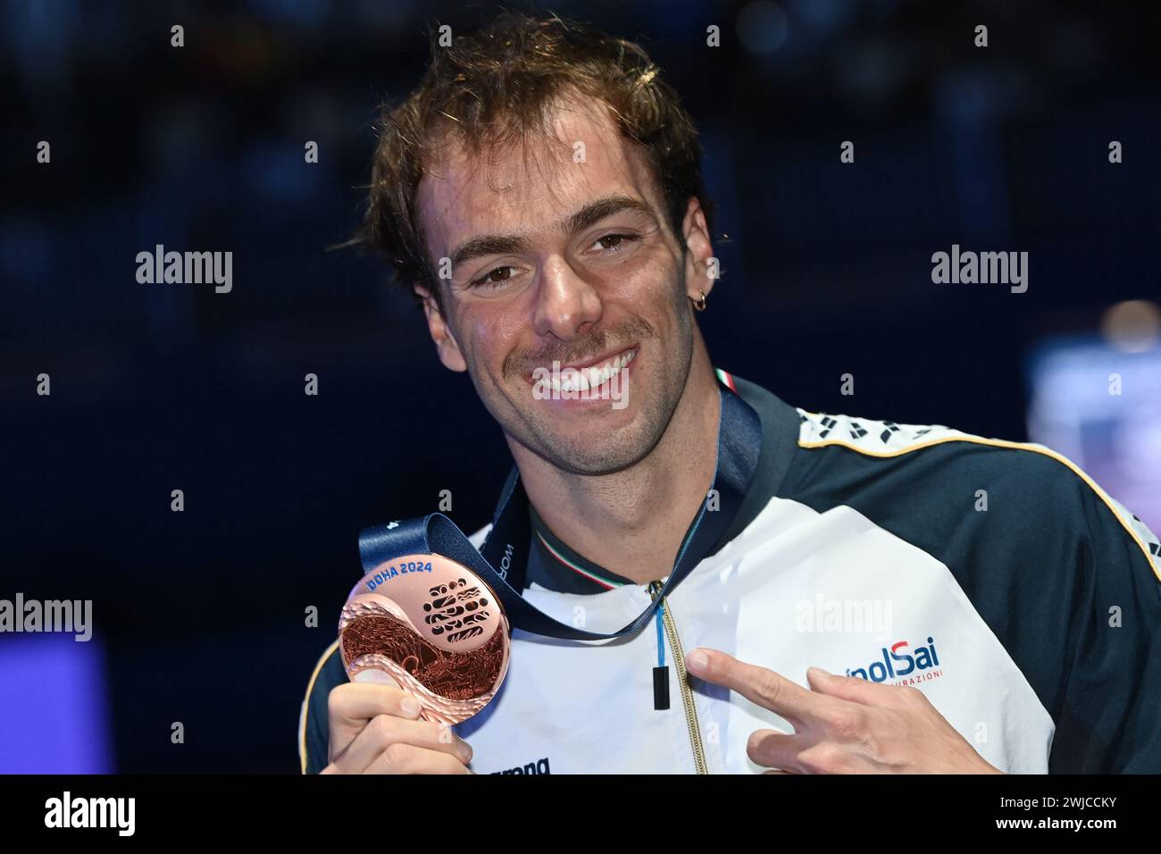 Doha, Qat. 14th Feb, 2025. Gregorio Paltrinieri (ITA) third position