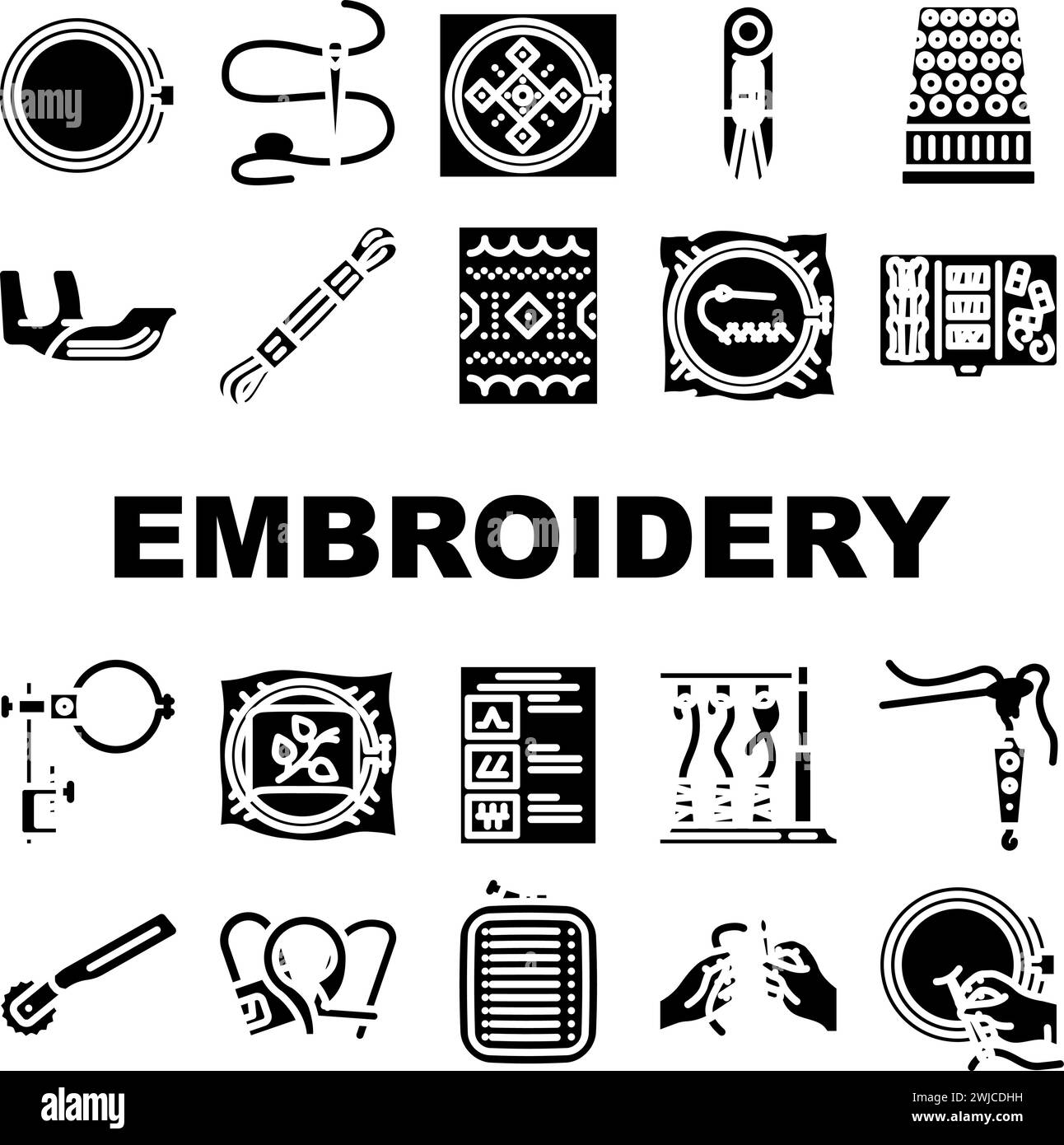 embroidery thread fabric needle icons set vector Stock Vector