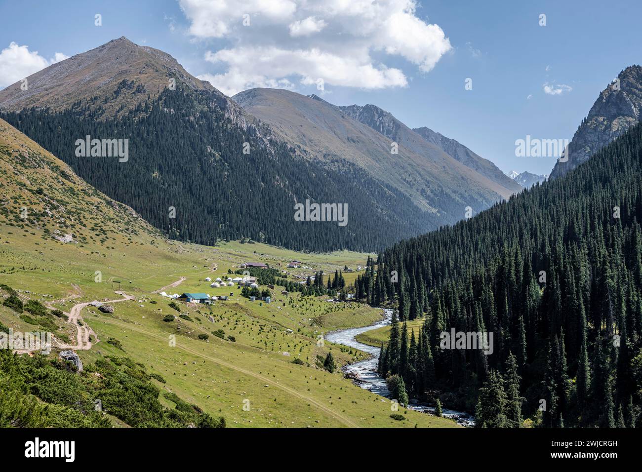 Mountain valley near Altyn Arashan, Kyrgyzstan Stock Photo