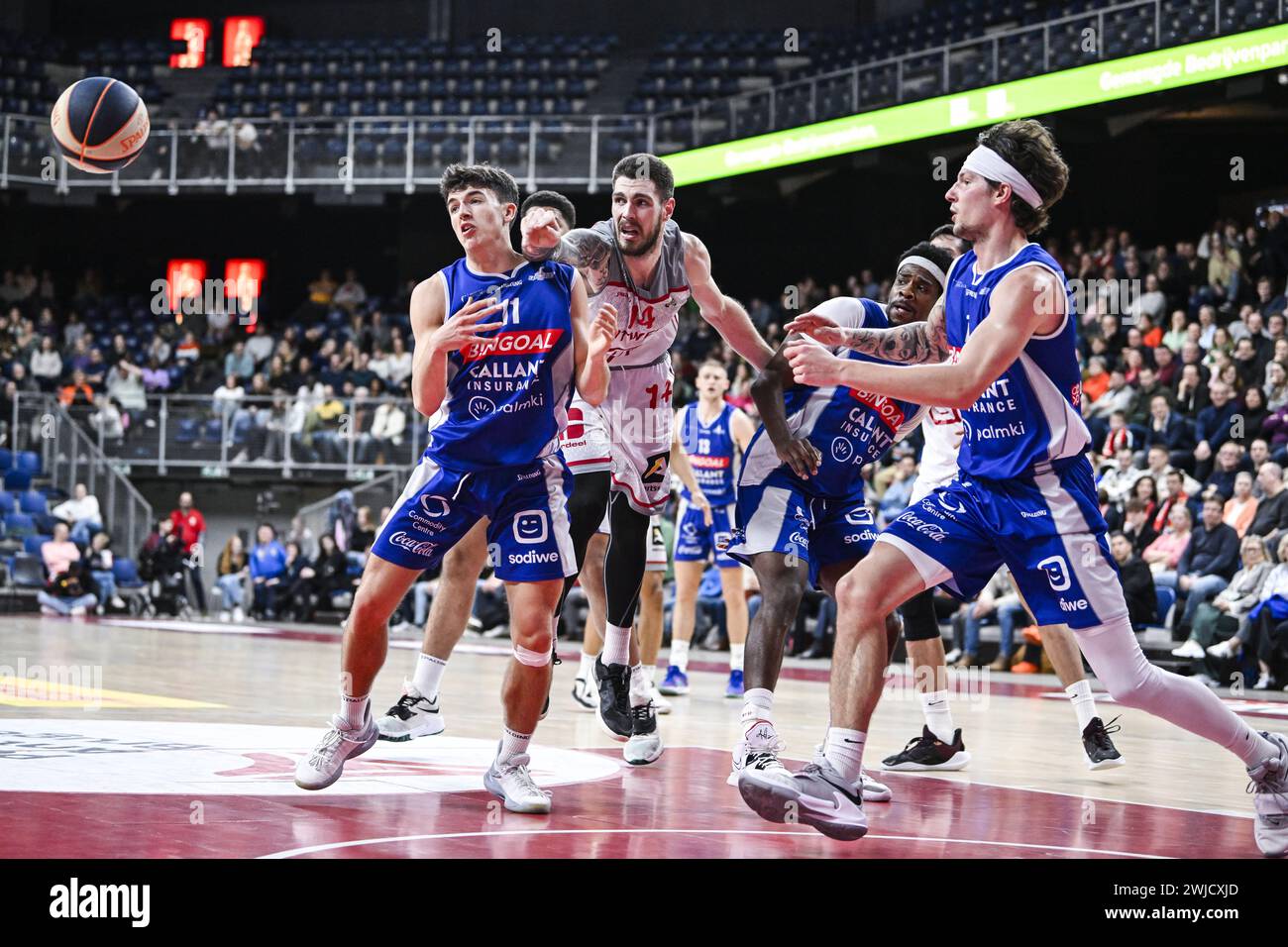 Antwerp, Belgium. 14th Feb, 2024. Mechelen's Evert Van Eyck, Antwerp's