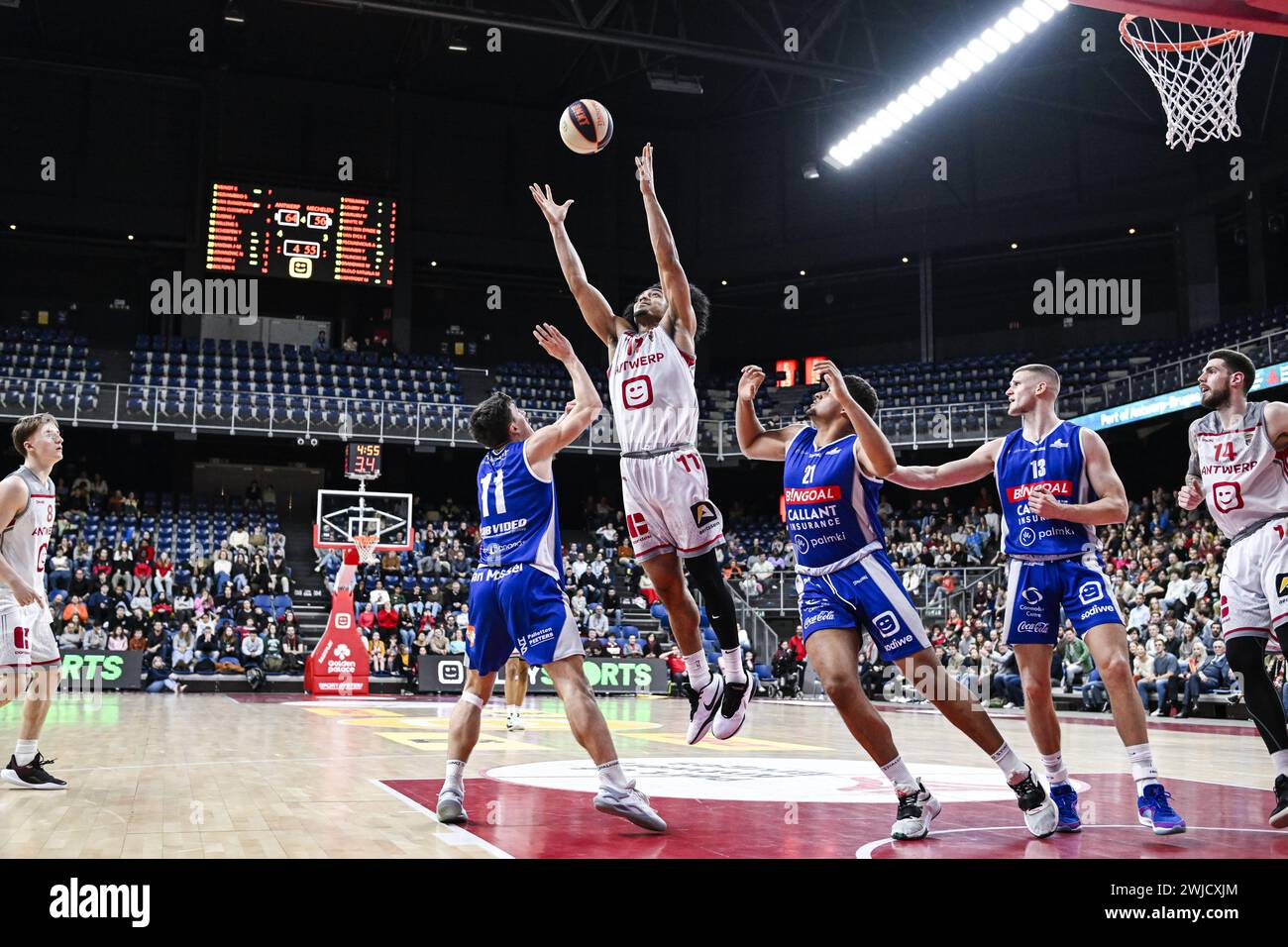 Antwerp, Belgium. 14th Feb, 2024. Mechelen's Evert Van Eyck, Antwerp's