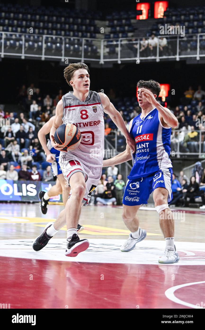 Antwerp, Belgium. 14th Feb, 2024. Antwerp's Jo Van Buggenhout and