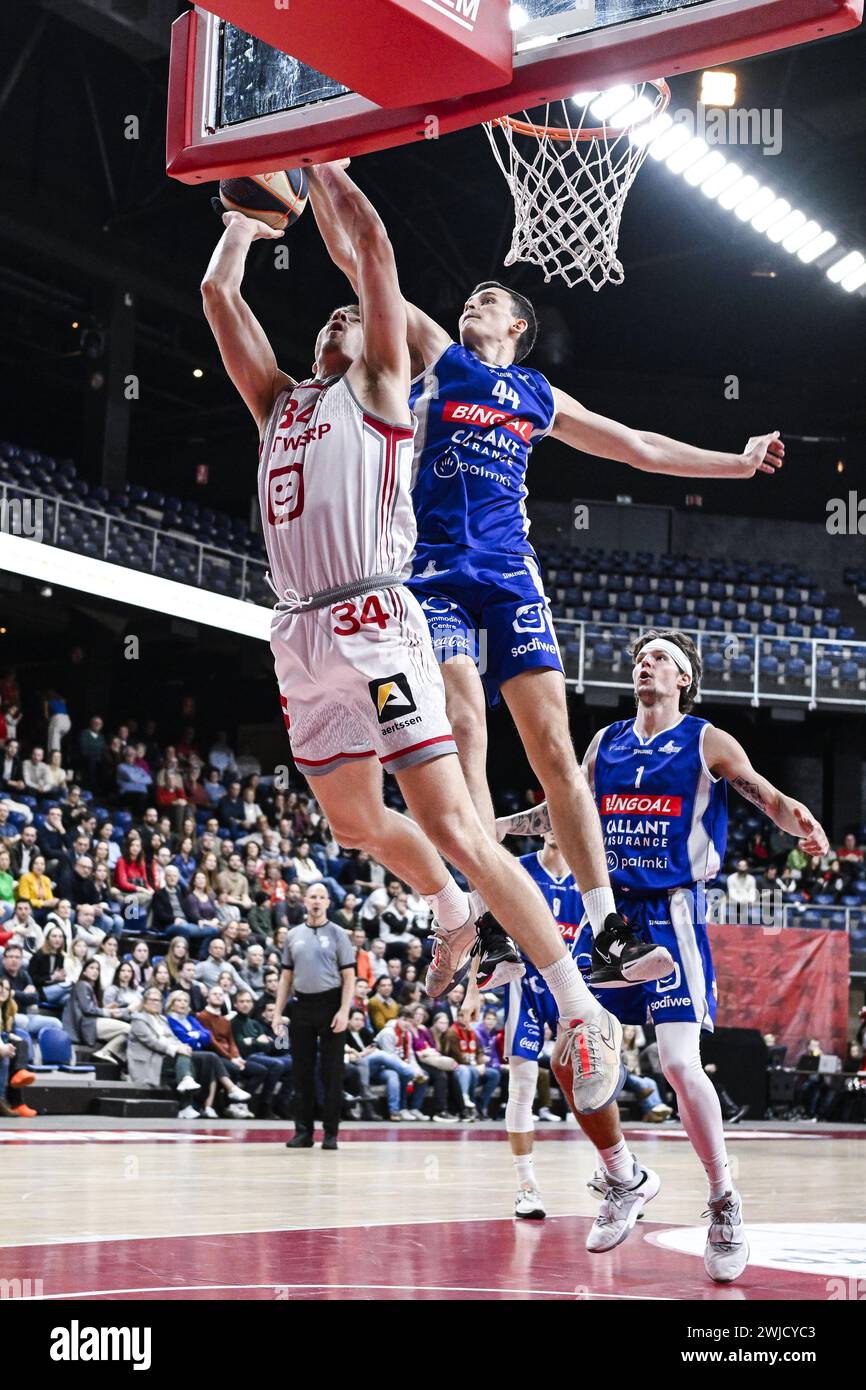Antwerp, Belgium. 14th Feb, 2024. Antwerp's Jackson Rocky Kreuser and