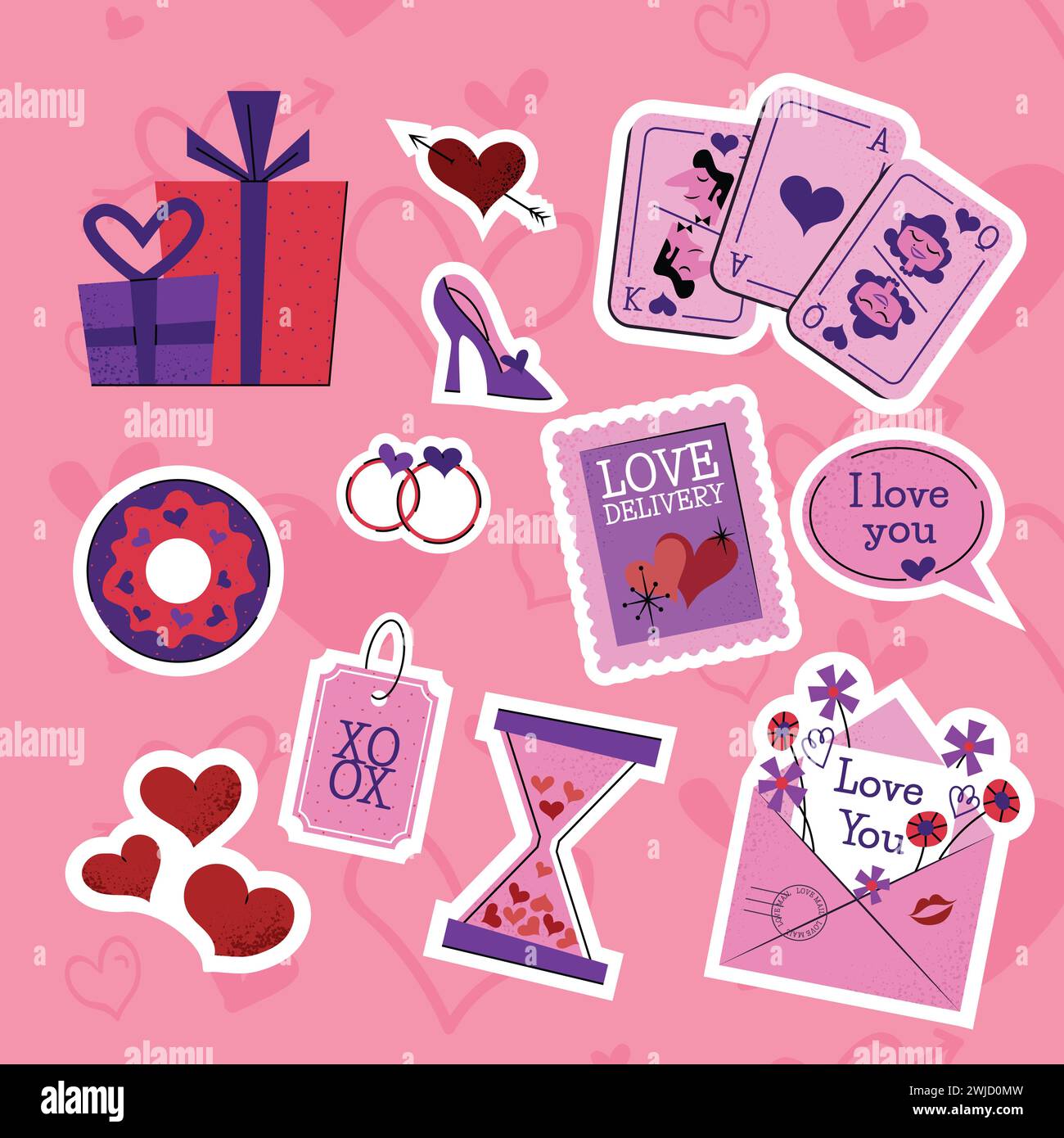 flat valentine s day stickers collection design vector illustration ...