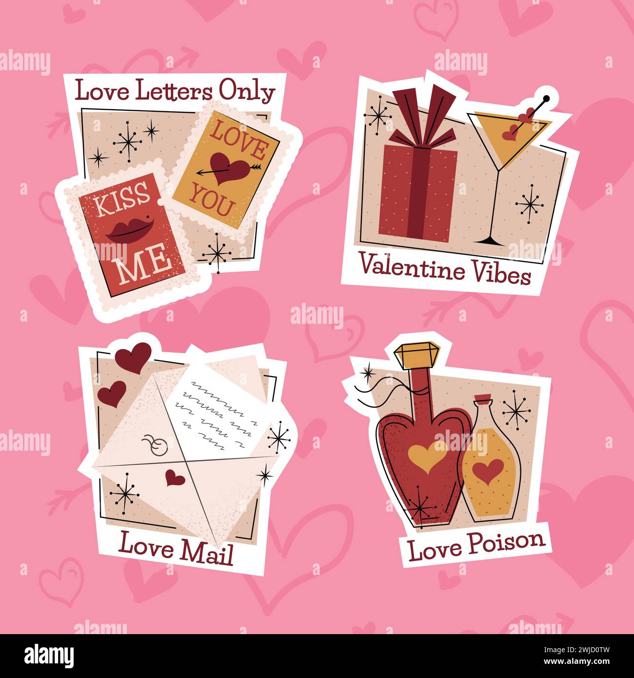 flat valentine s day stickers collection design vector illustration ...