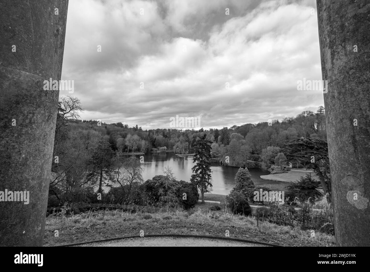 View from the Temple of apollo of Stourhead Gardens in Wiltshire Stock Photo
