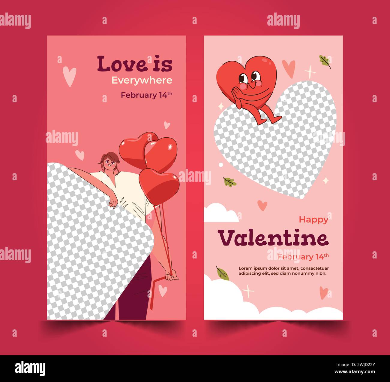 flat valentine s day vertical banner template design vector ...