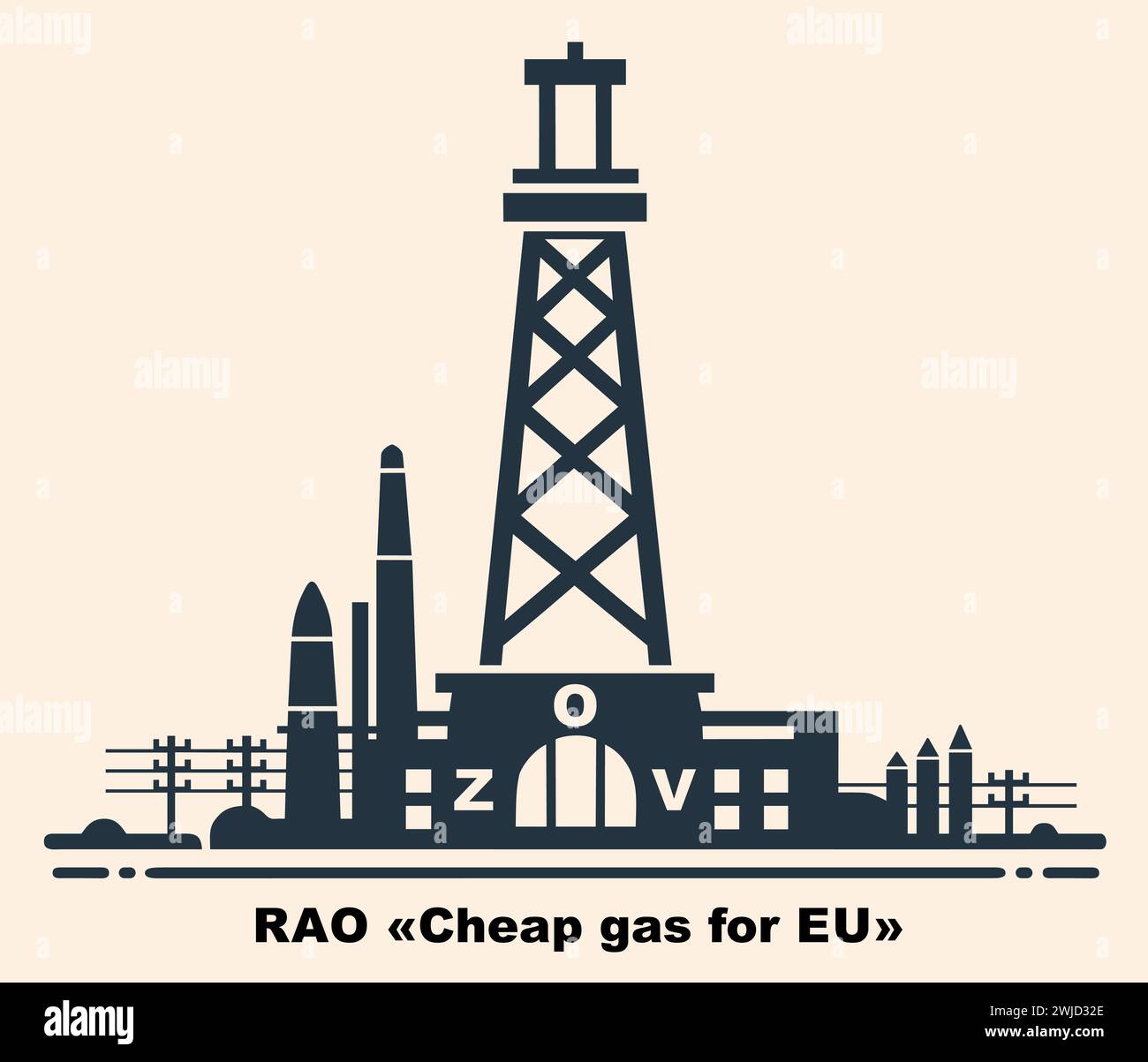 Oil and gas production derrick stuffed with missiles, symbolizing the use of hydrocarbons as weapons. Vector illustration, pictogram, icon Stock Vector