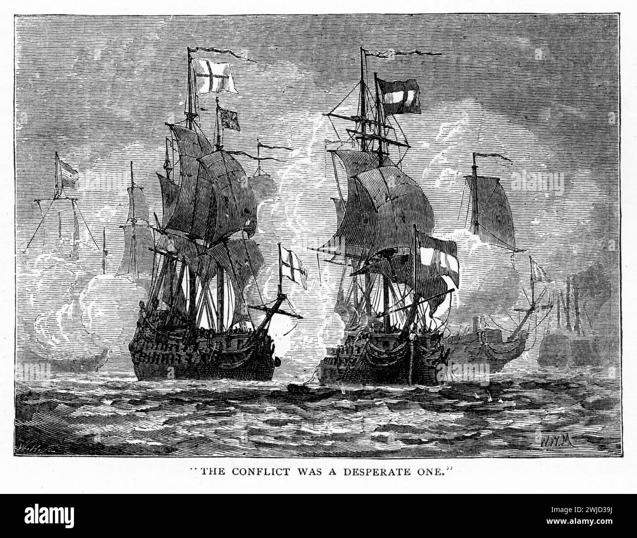 Unidentified warships at battle during the 19th century Stock Photo