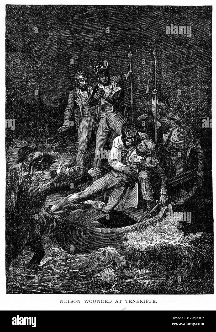 Engraving of Nelson wounded at Tenerife on 24 July 1797. Image published circa 1880 Stock Photo