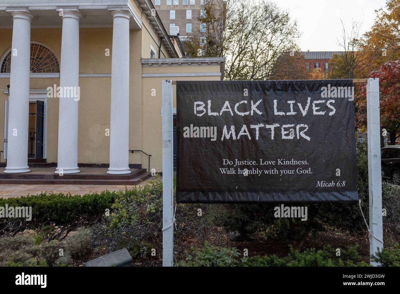 Black lives matter sign in front of church in Washington DC, USA Stock Photo