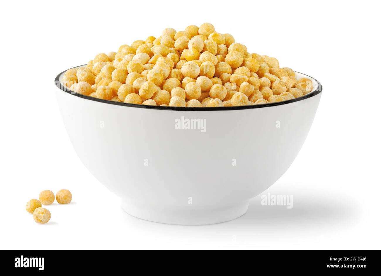 Bowl of raw yellow chickpeas isolated on white background Stock Photo