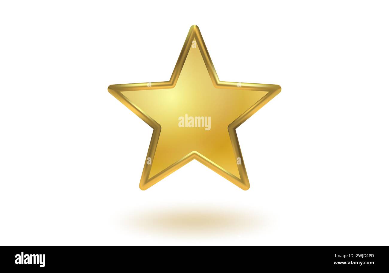 Vector icon of golden star on white background. Achievements for games or customer rating feedback of website. Vector illustration of metallic stars i Stock Vector