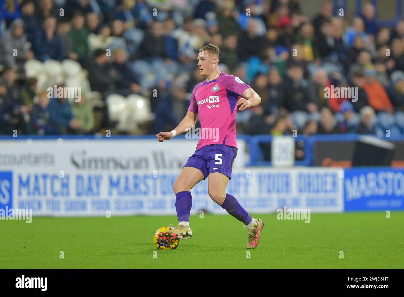 Daniel Ballard of Sunderland during the Sky Bet Championship match Huddersfield Town vs Sunderland at John Smith's Stadium, Huddersfield, United Kingdom, 14th February 2024 (Photo by Craig Cresswell/News Images) Stock Photo