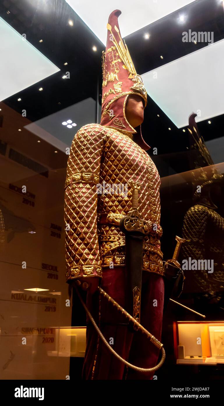 Golden Man; a young noble Saka warrior; 5-4 century B.C. Reconstruction of costume and equipment, Museum in Astana, Nur-Sultan, Kazakhstan Stock Photo