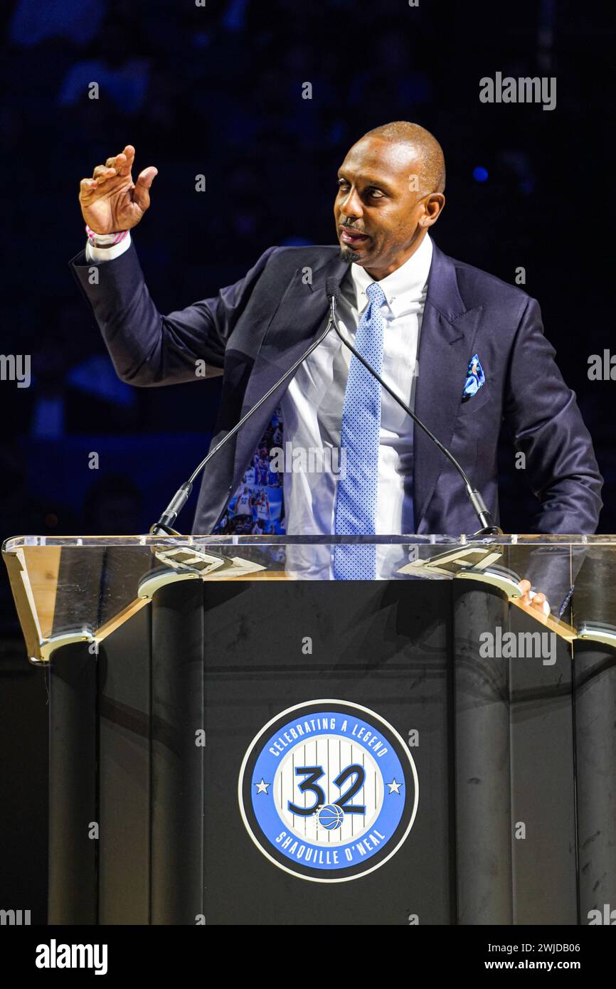 Orlando Florida Usa February 13 2024 Penny Hardaway Speaks During The Shaquille Oneal