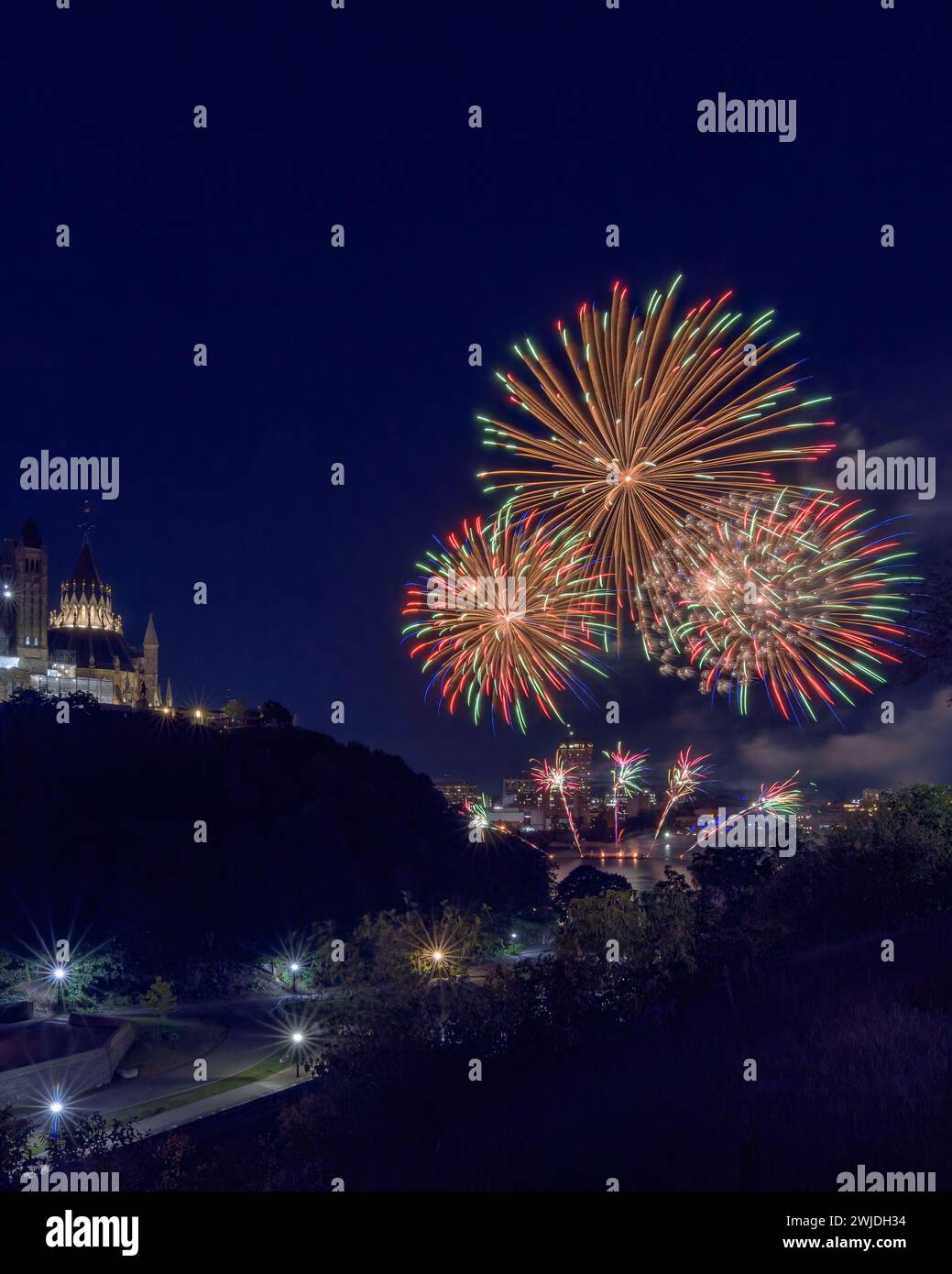 Fireworks on the Ottawa River Stock Photo