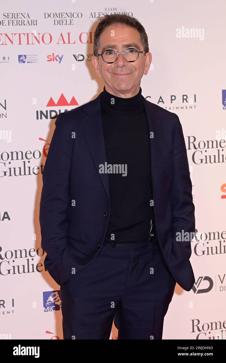 Rome, Italy. 14th Feb, 2024. Pino Strabioli attends the red carpet of movie 'Romeo è Giulietta' at The Space Cinema Moderno. Credit: SOPA Images Limited/Alamy Live News Stock Photo