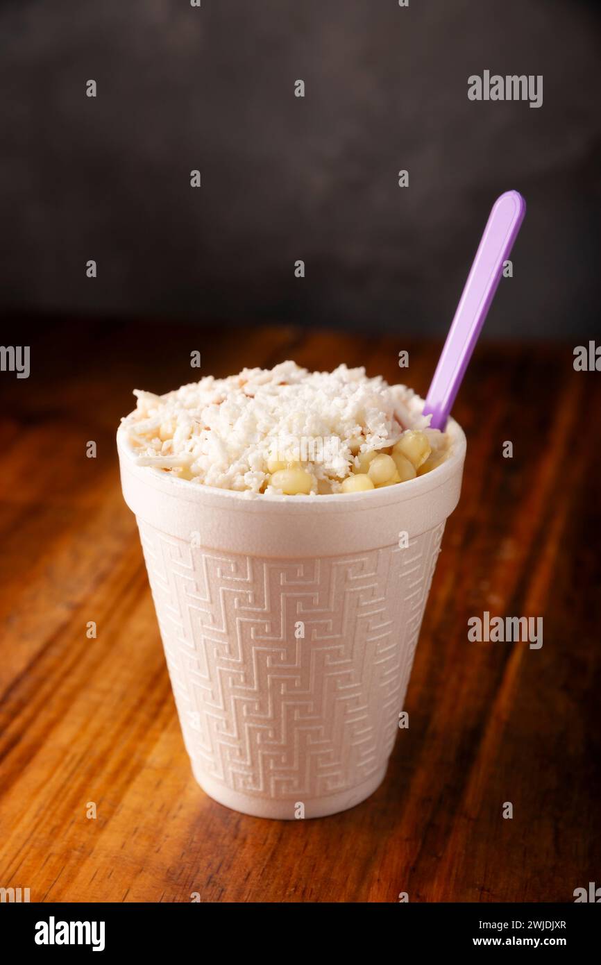 Esquites. Corn kernels cooked and served with mayo, sour cream, lemon