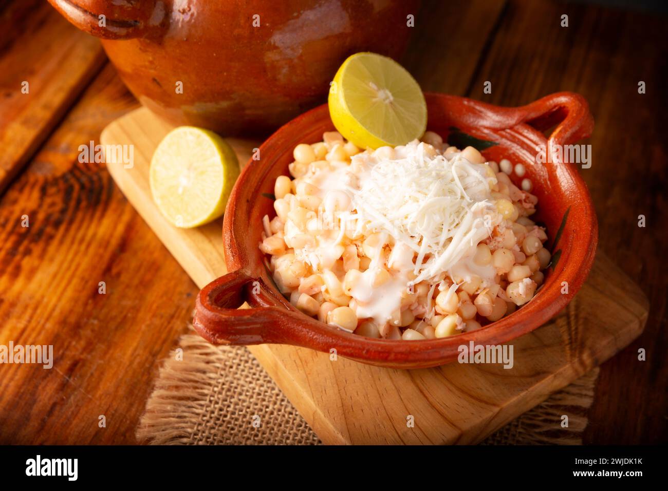 Esquites. Corn kernels cooked and served with mayo, sour cream, lemon