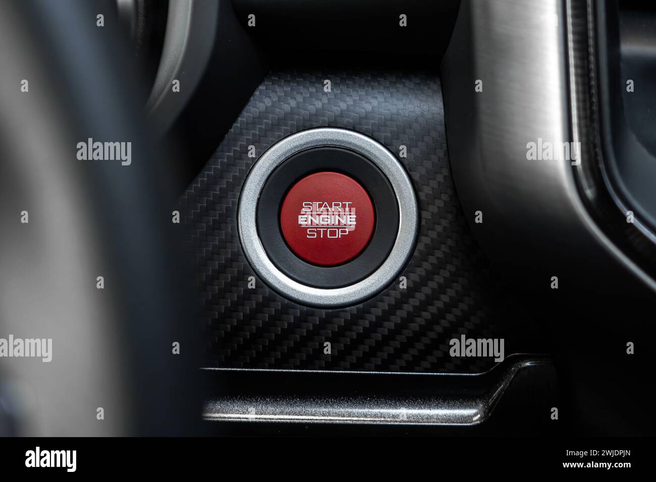 Car engine push start stop button ignition remote starter. Stock Photo