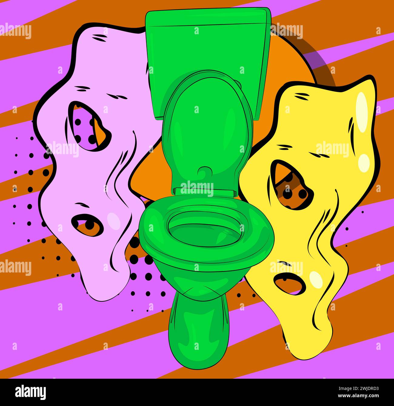 Cartoon Flush Toilet, comic book Restroom. Retro vector comics pop art design Stock Vector Image