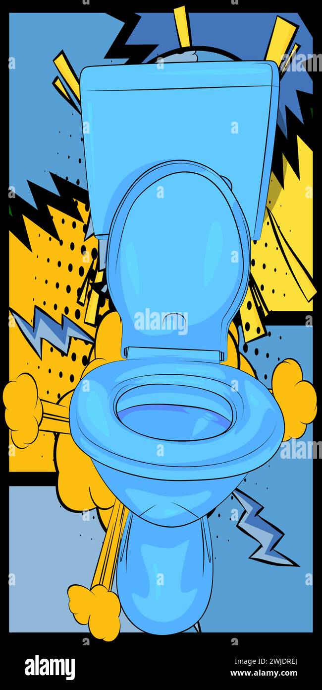 Cartoon Flush Toilet, comic book Restroom. Retro vector comics pop art design Stock Vector Image