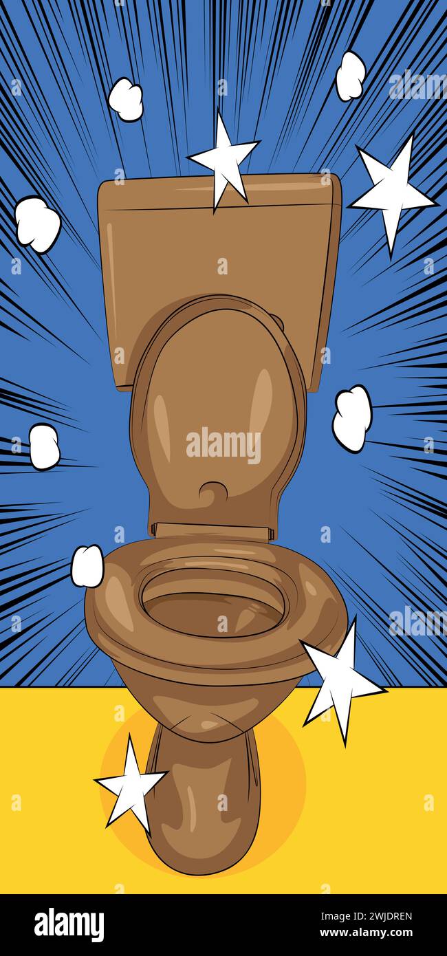 Cartoon Flush Toilet, comic book Restroom. Retro vector comics pop art design Stock Vector Image