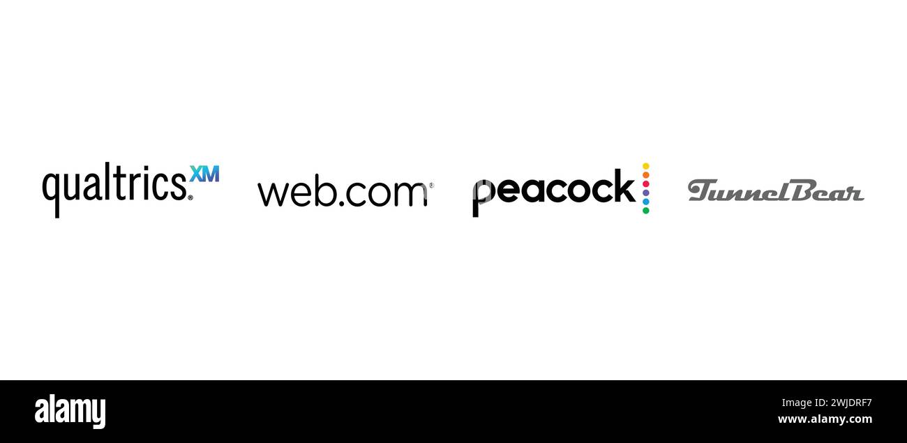 Peacock , Qualtrics , Web dot com, TunnelBear . Vector illustration