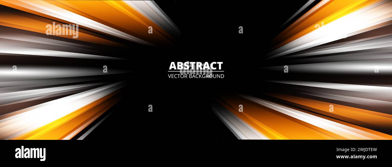 Fast movement speed lights abstract background with motion effect orange and white lines. Dark wide futuristic banner. Vector illustration Stock Vector