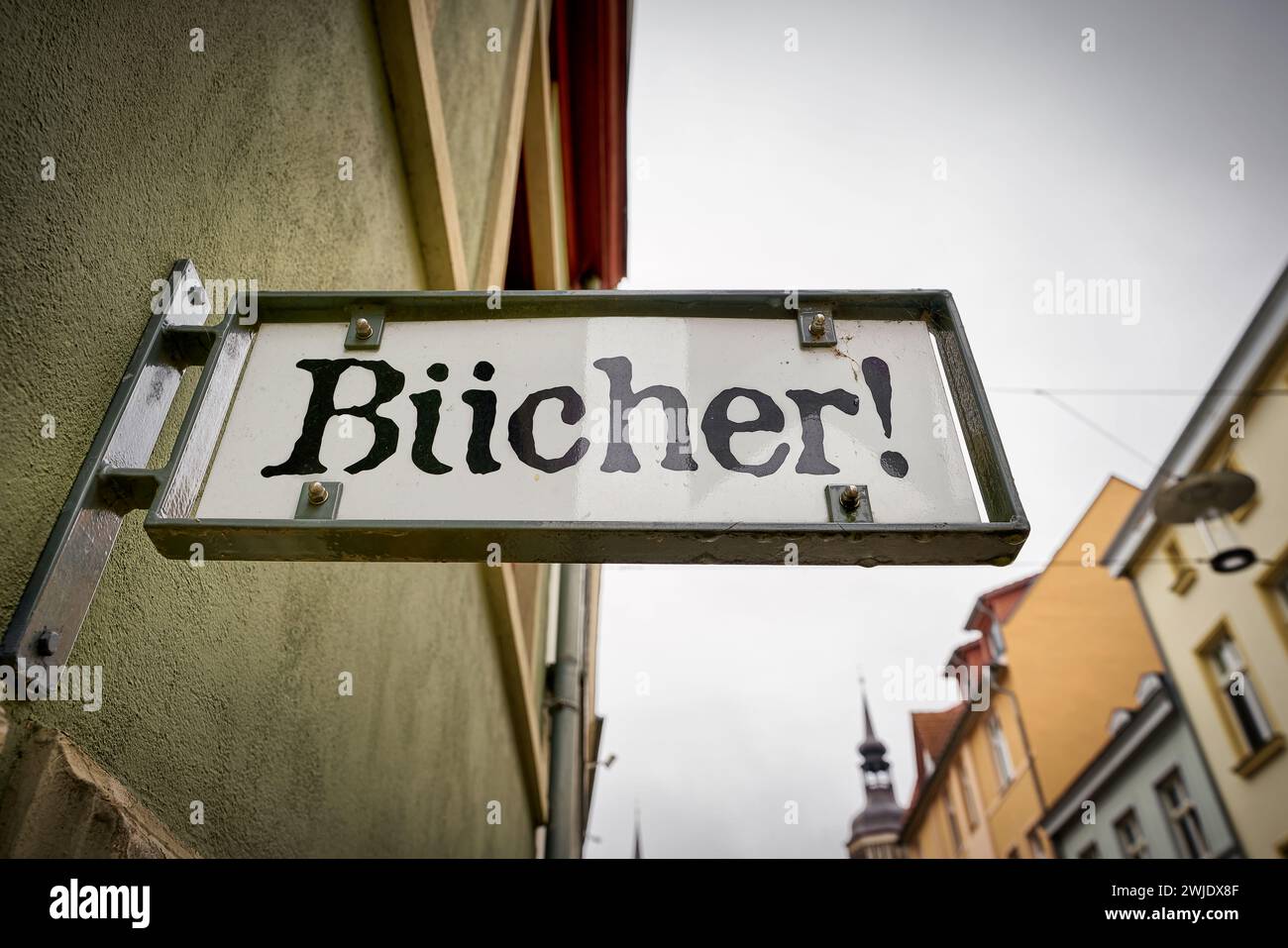Sign with the German inscription Bücher on the facade of a bookstore in Germany. Translation: Books Stock Photo
