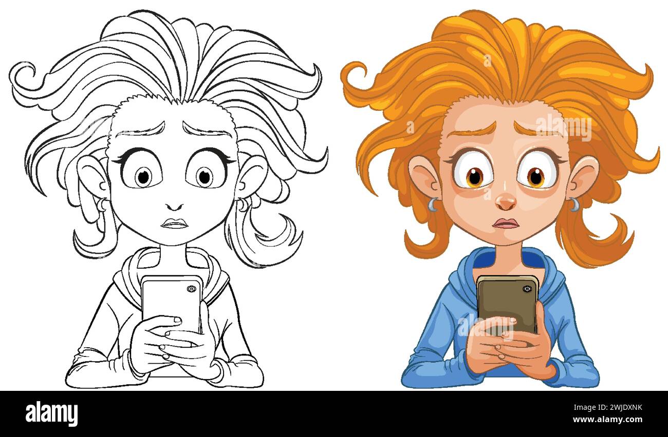 Vector illustration of a surprised young girl with phone Stock Vector