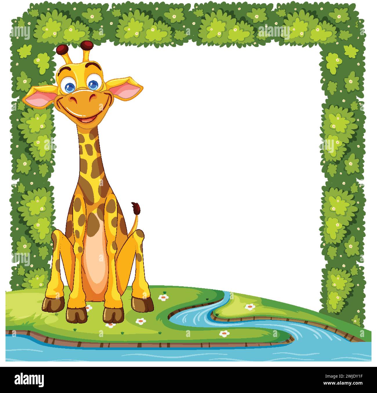 Vector illustration of a happy giraffe with nature frame Stock Vector ...