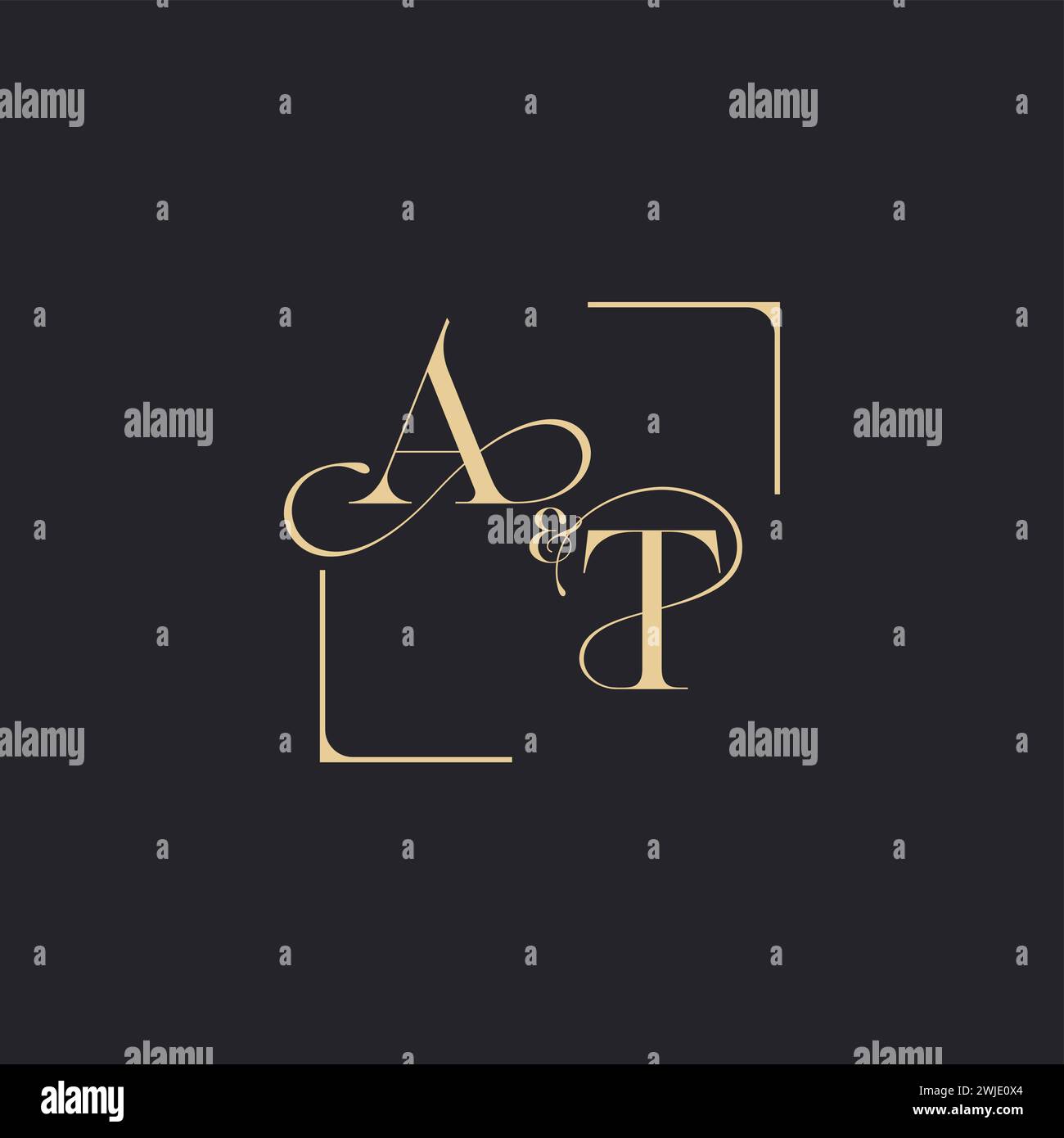 AT simple concept of wedding outline logo and square of initial design ...
