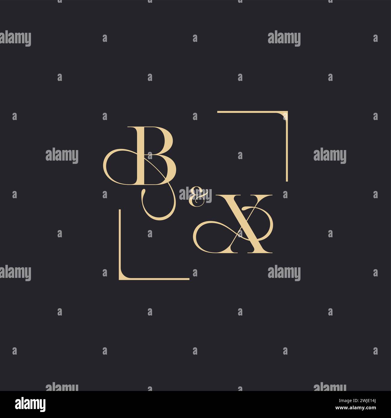 BX simple concept of wedding outline logo and square of initial design gold in white background Stock Vector
