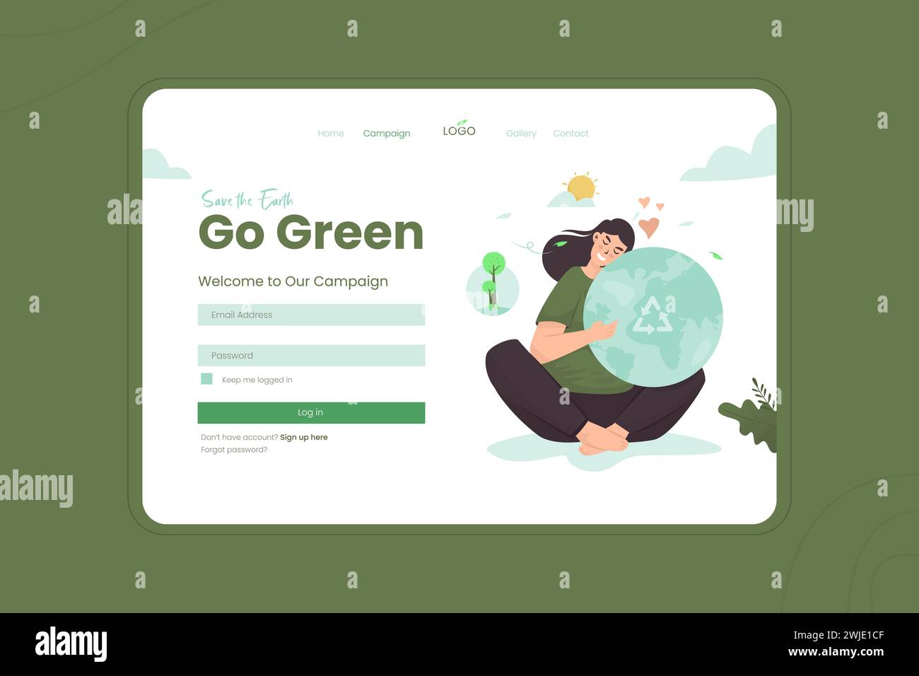 Save earth go green illustration on landing page template Stock Vector