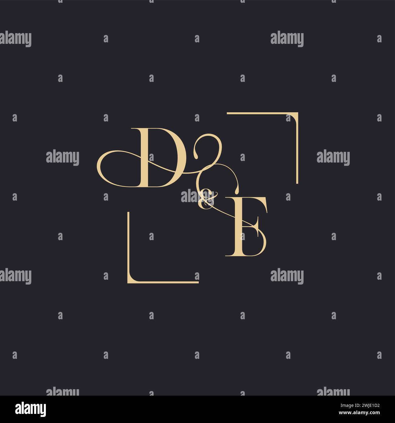 DF simple concept of wedding outline logo and square of initial design gold in white background Stock Vector