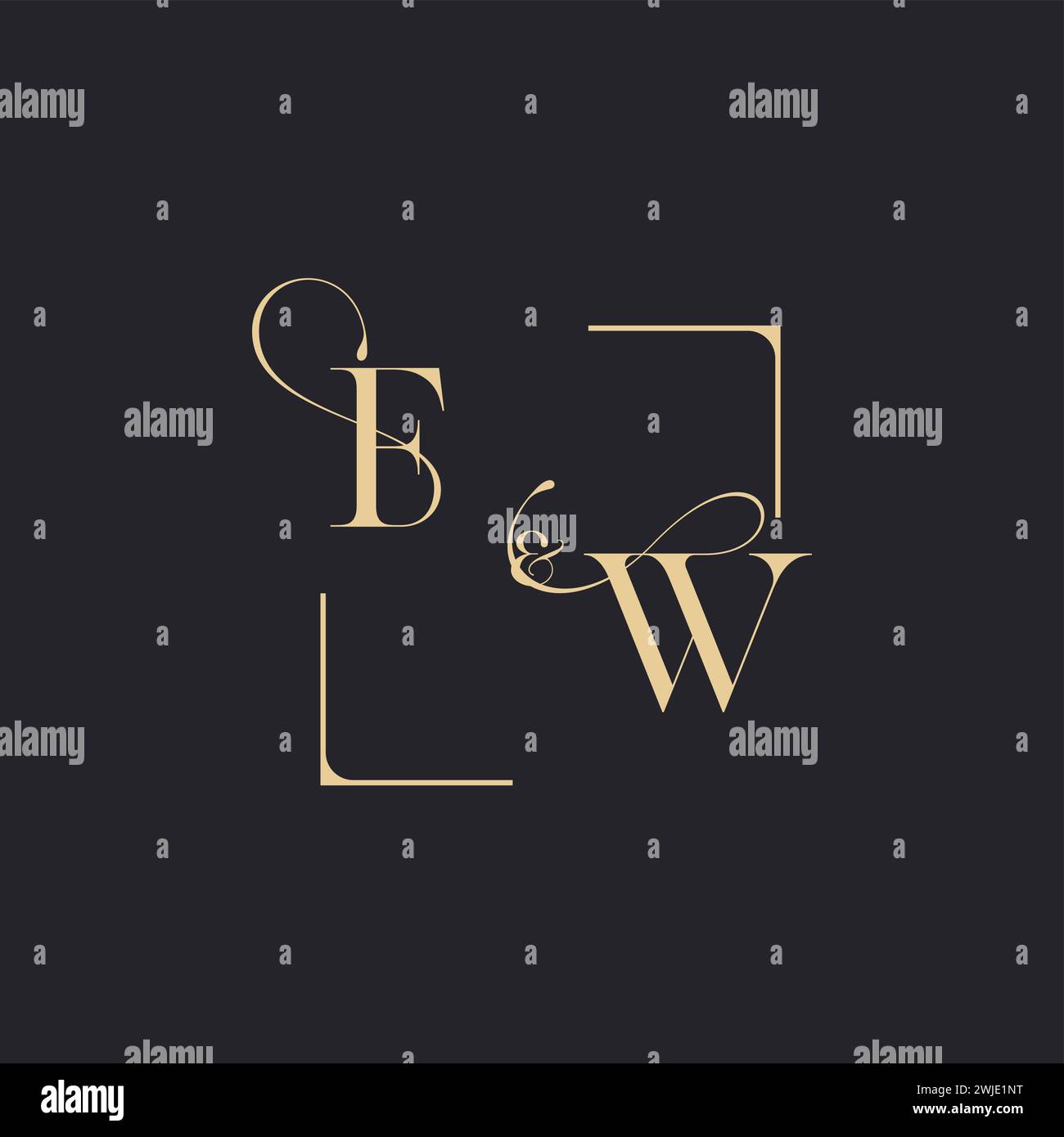 FW simple concept of wedding outline logo and square of initial design gold in white background Stock Vector