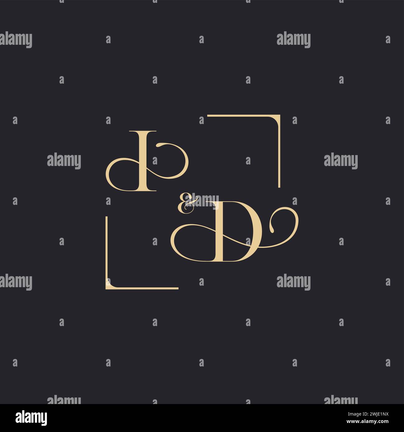 ID simple concept of wedding outline logo and square of initial design gold in white background Stock Vector
