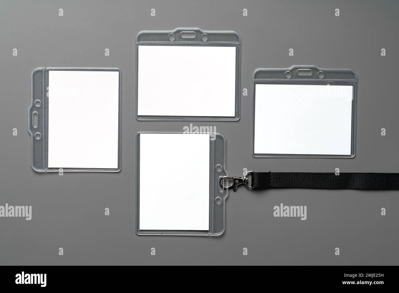 Blank badges on gray background copy space Stock Photo - Alamy