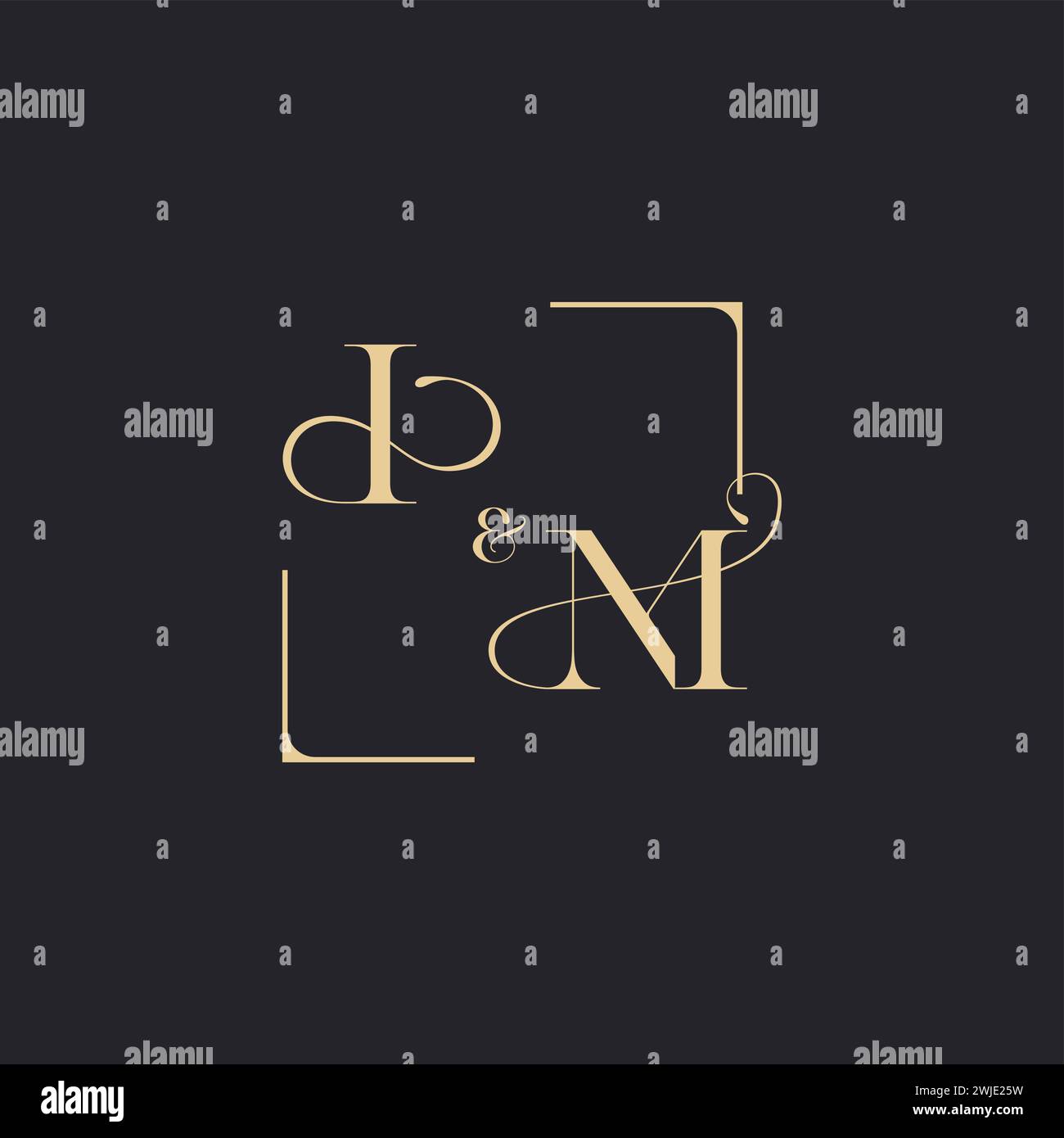 IM simple concept of wedding outline logo and square of initial design ...
